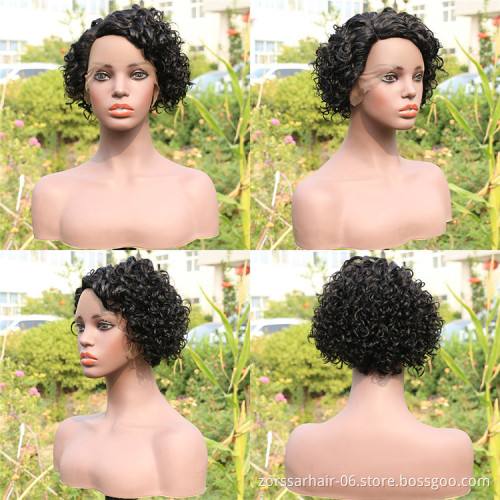Free wig samples women cheap thin part pixie wigs human hair 100 raw indian short curly t part lace weavons and wigs